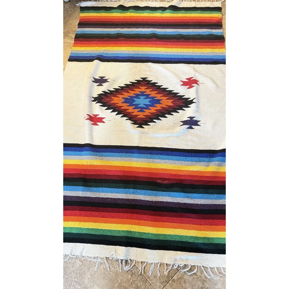 El Paso Saddleblanket Rainbow Serape Woven Blanket 80x49 Southwestern Aztec‎